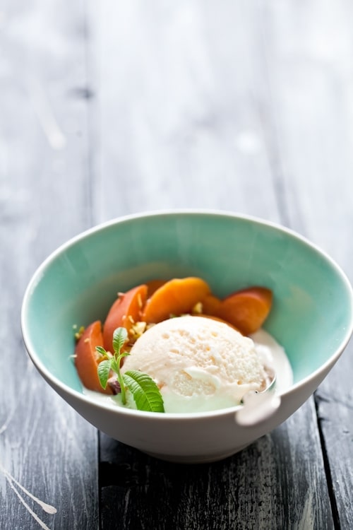 Lemon Verbena Ice Cream & Poached Peaches