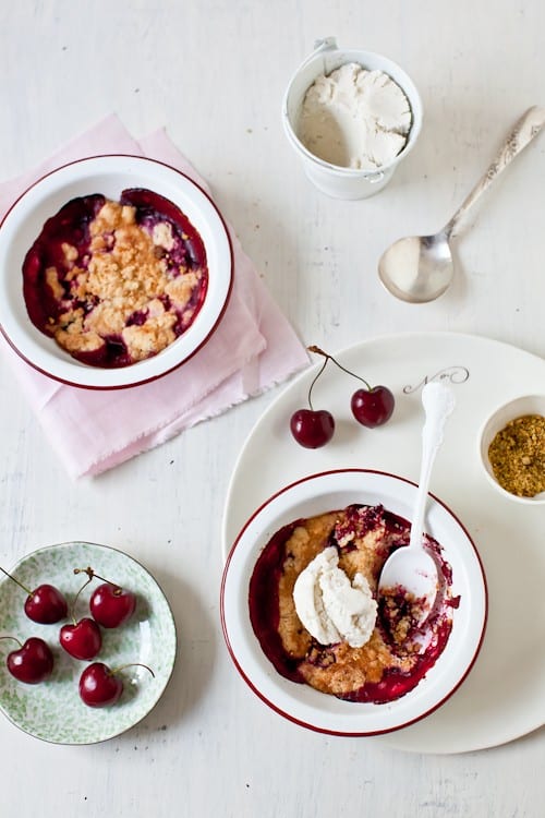 Cherry & Plum Crumbles With Goat Cheese Ice Cream