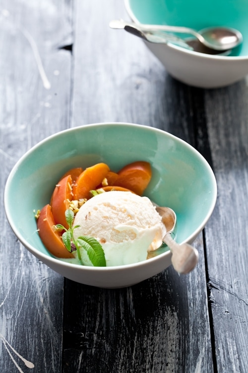 Lemon Verbena Ice Cream & Poached Peaches