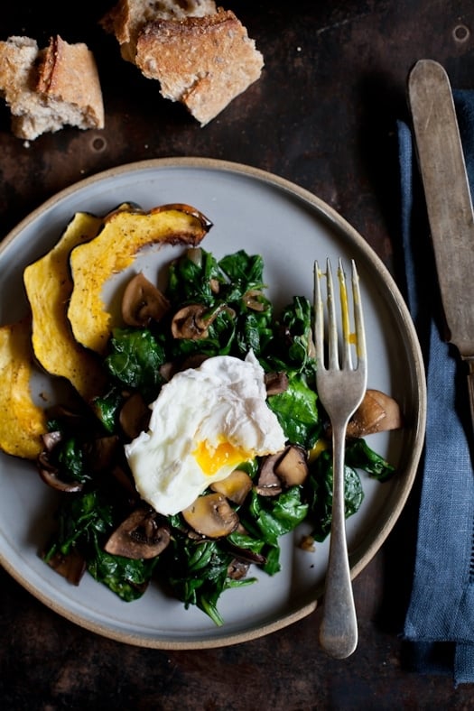 Poached Egg, Sauteed Spinach & Mushrooms