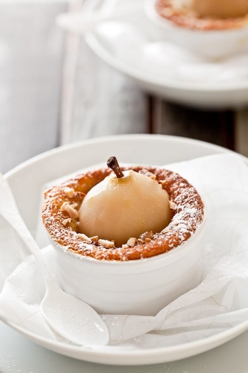 Poached Pear And Almond Fallen Souffle Cakes