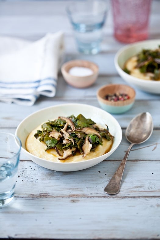 Creamy Polenta With Russian Kale & Shitake Mushrooms