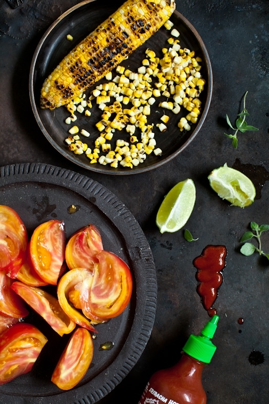 Tomato &Grilled Corn Salad With Sriracha Vinaigrette